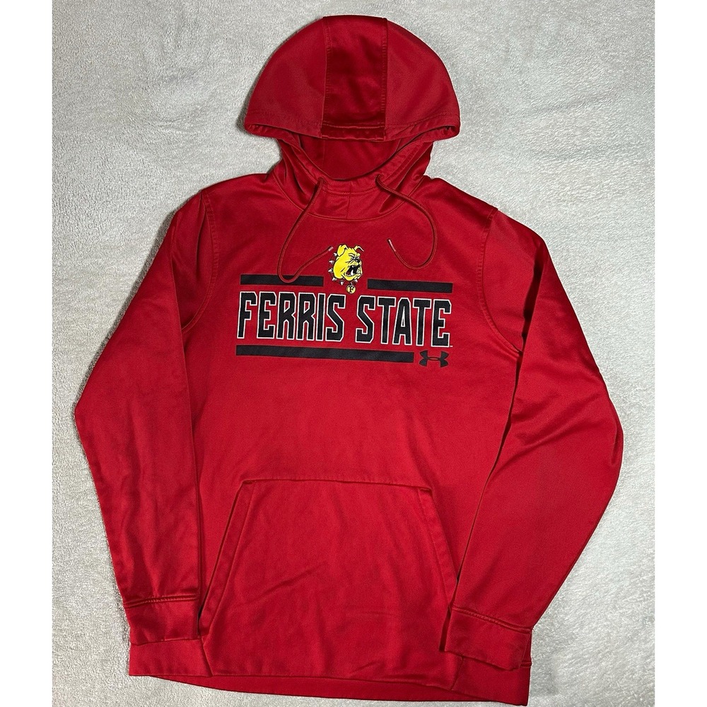Under Armour Ferris State Bulldogs Mens Red Fleece Pullover Hoodie M Pockets